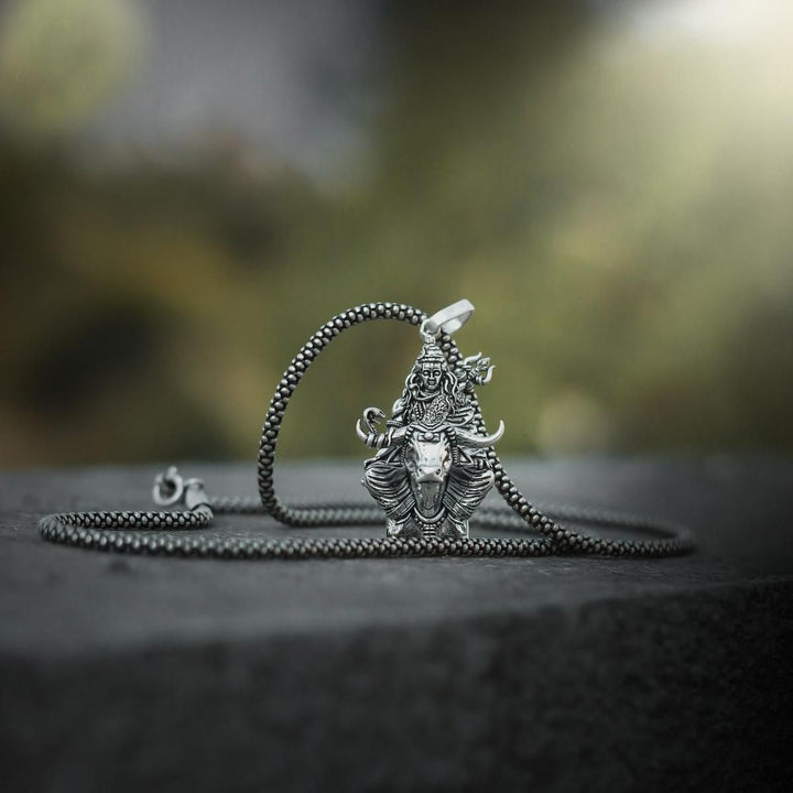 Lord Shiva with Nandi Silver Pendant Chain